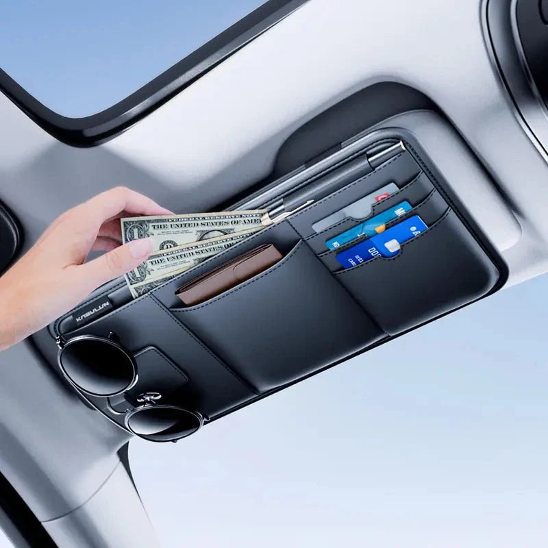 Universal Car Sun Visor Storage Pouch Multi-Slot Vehicle Visor Wallet Card Phone Sunglasses Holder