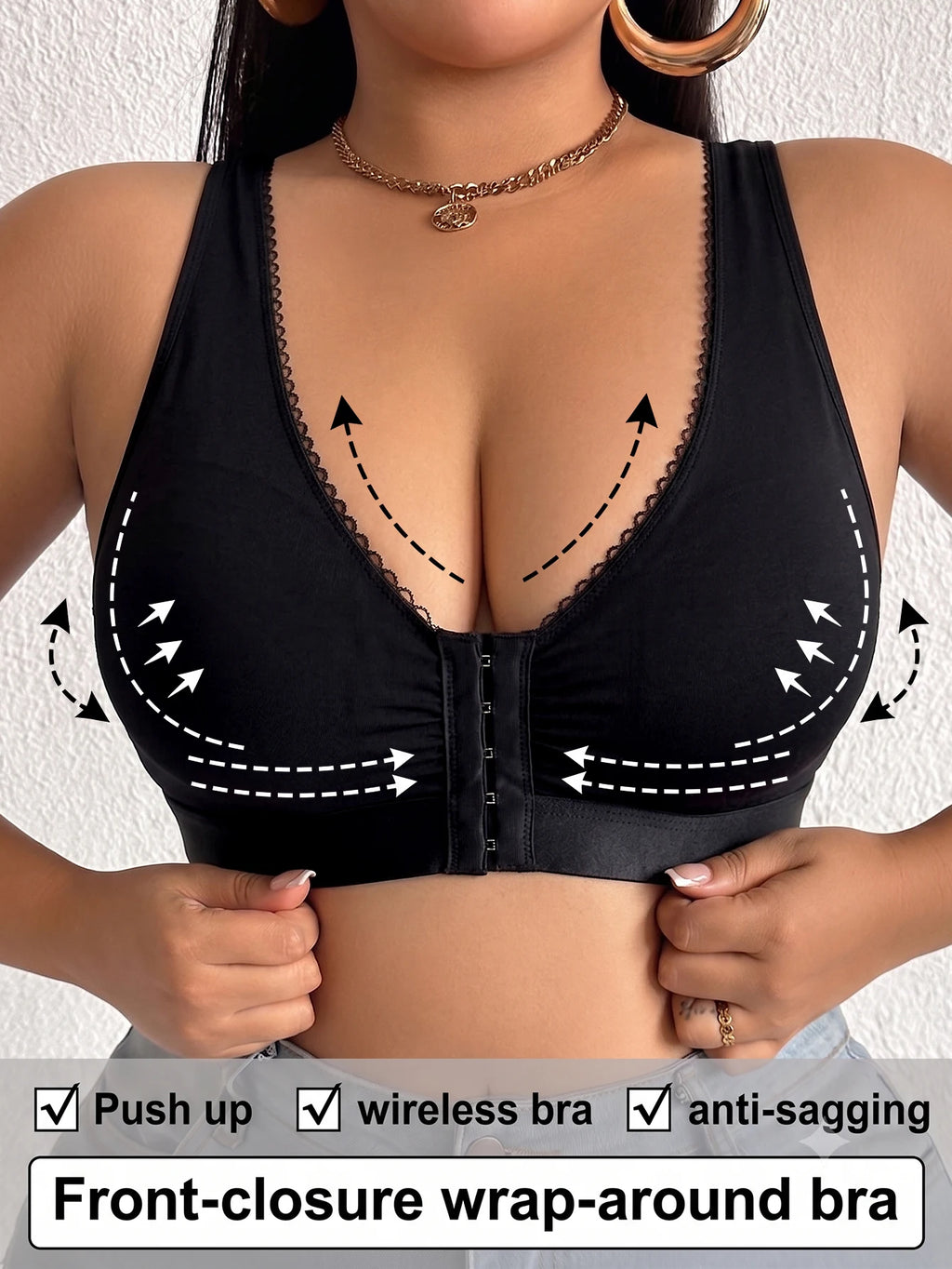 Thin Cup Plus Size Women Bra Full Cup Wireless Front Closure Lingerie Side Support Solid Basic Daily Comfortable Bra