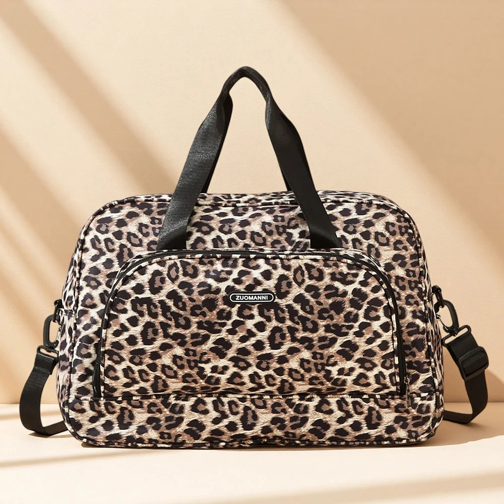 Fashionable Leopard Printing Travel Bag, Large Capacity Sports Gym Tote Bags for Women,Weekend Overnight Duffel Shoulder Bag