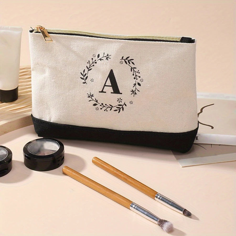 Fashion canvas lady's handbag  large capacity letter print makeup set  daily zipper coin purse key bag for going out