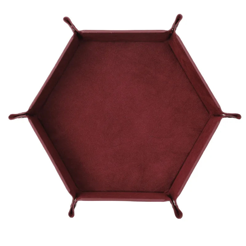18Colors Foldable Dice Tray PU Leather Flannel Hexagonal Dice Rolling Plate Table Game Office Sundries Key Portable Storage Box