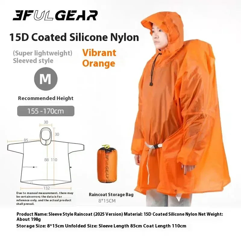 3F UL GEAR Sleeve Raincoat Outdoor Ultralight 15D/20D/220T Nylon Rain Jacket Waterproof Cycling Hiking Jackets Poncho Raincoat