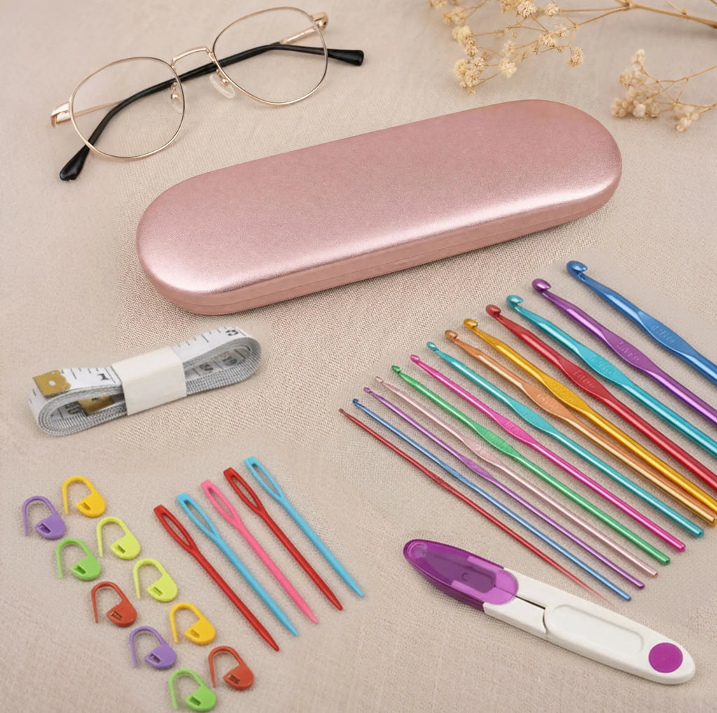 Crochet Hook Kit with Portable Storage Box Material Pack for Sewing Crocheting Beginner Set