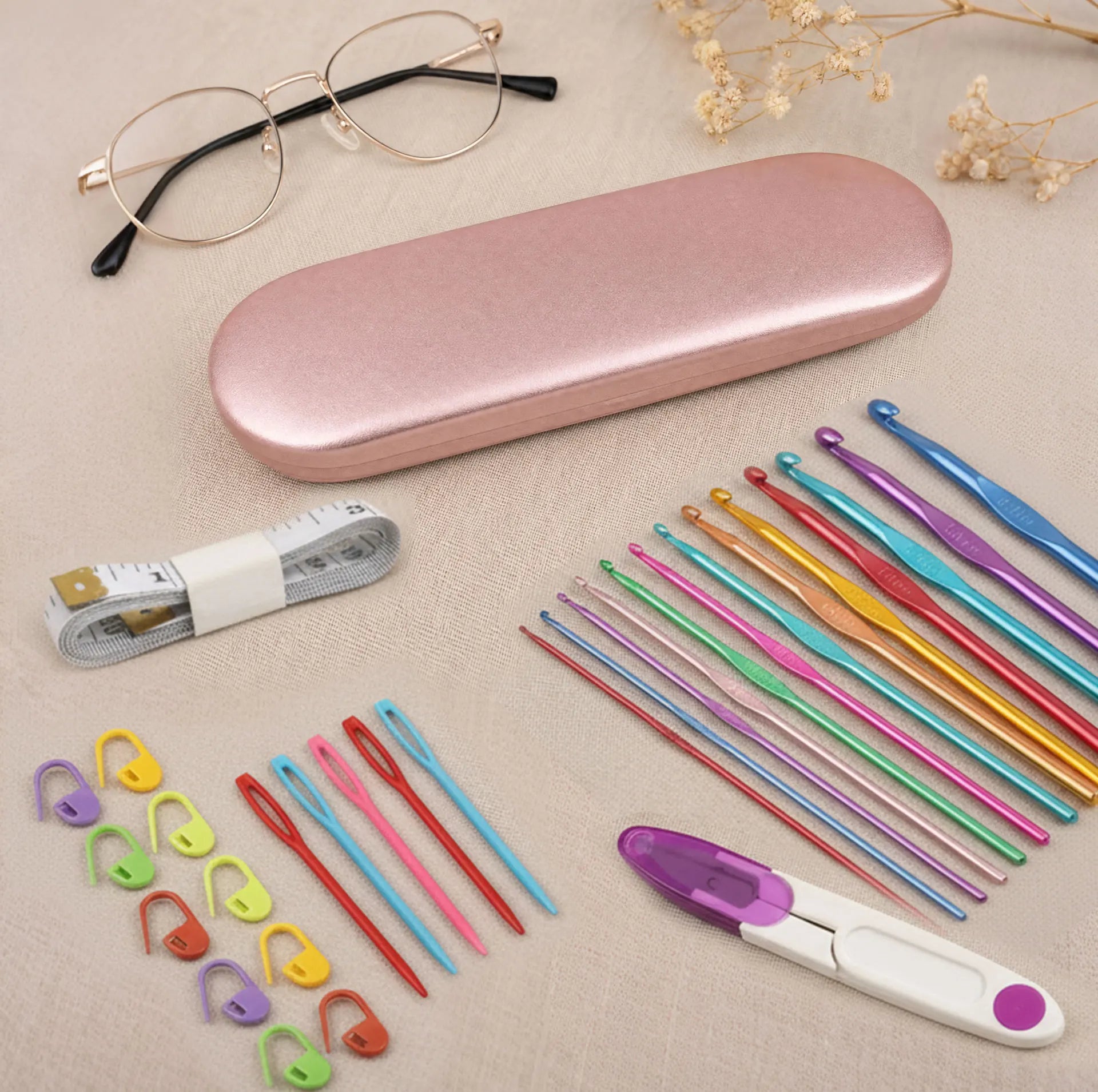 Crochet Hook Kit with Portable Storage Box Material Pack for Sewing Crocheting Beginner Set