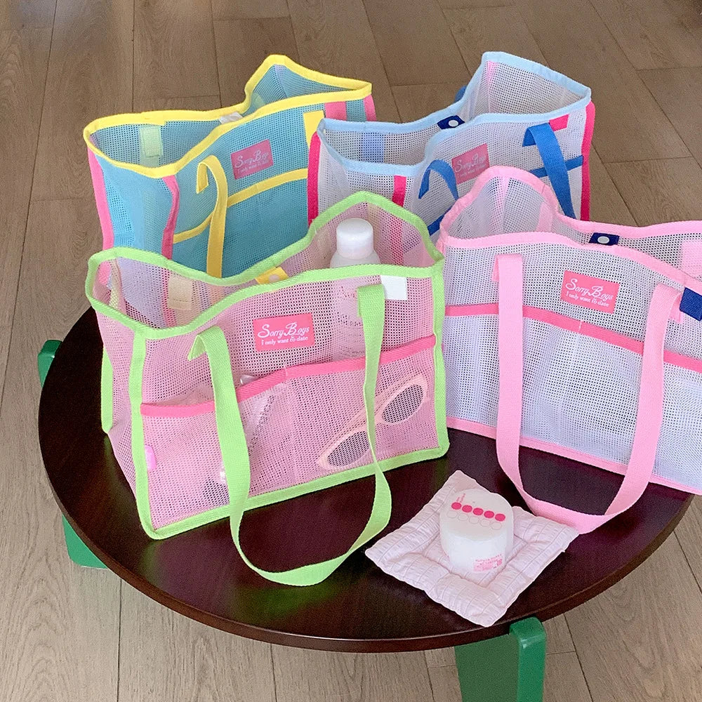 New Best-Selling Trendy Mesh Handbag Beach Bag Single Shoulder Bag Summer Large Capacity Portable Storage Travel Bag for Girls