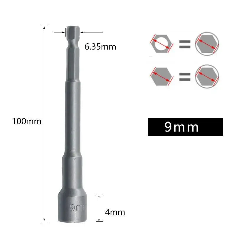 Magnetic Impact Nut Screwdrive Socket Set Metric Grade Nut  Driver Drill Bit Set 6.35mm Hex Shank 100mm Drill Bits Adapter Tools