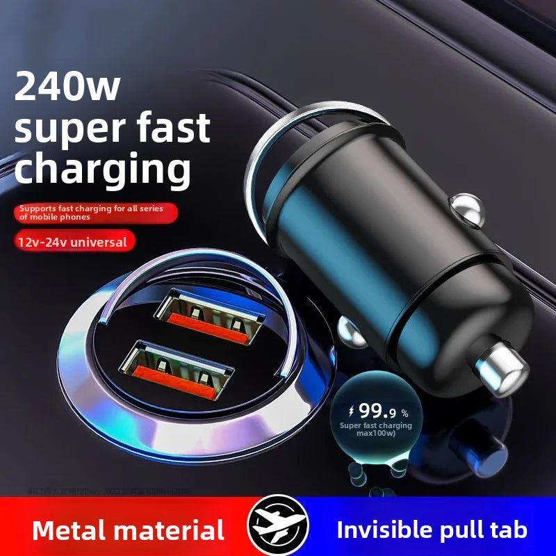 240W Mini Dual-Cigarette Lighter Car Charger Super Fast Charging Hidden 12V 24V USB Conversion Phones Adapter For iPhone 17 15