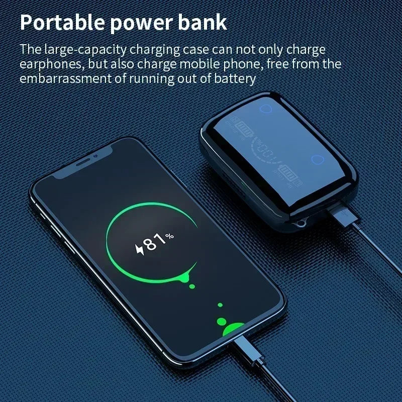 New TWS Bluetooth Headphones 5.3 9D High Fidelity Wireless Headphones Touch IPX7 Waterproof Digital Display Headphones