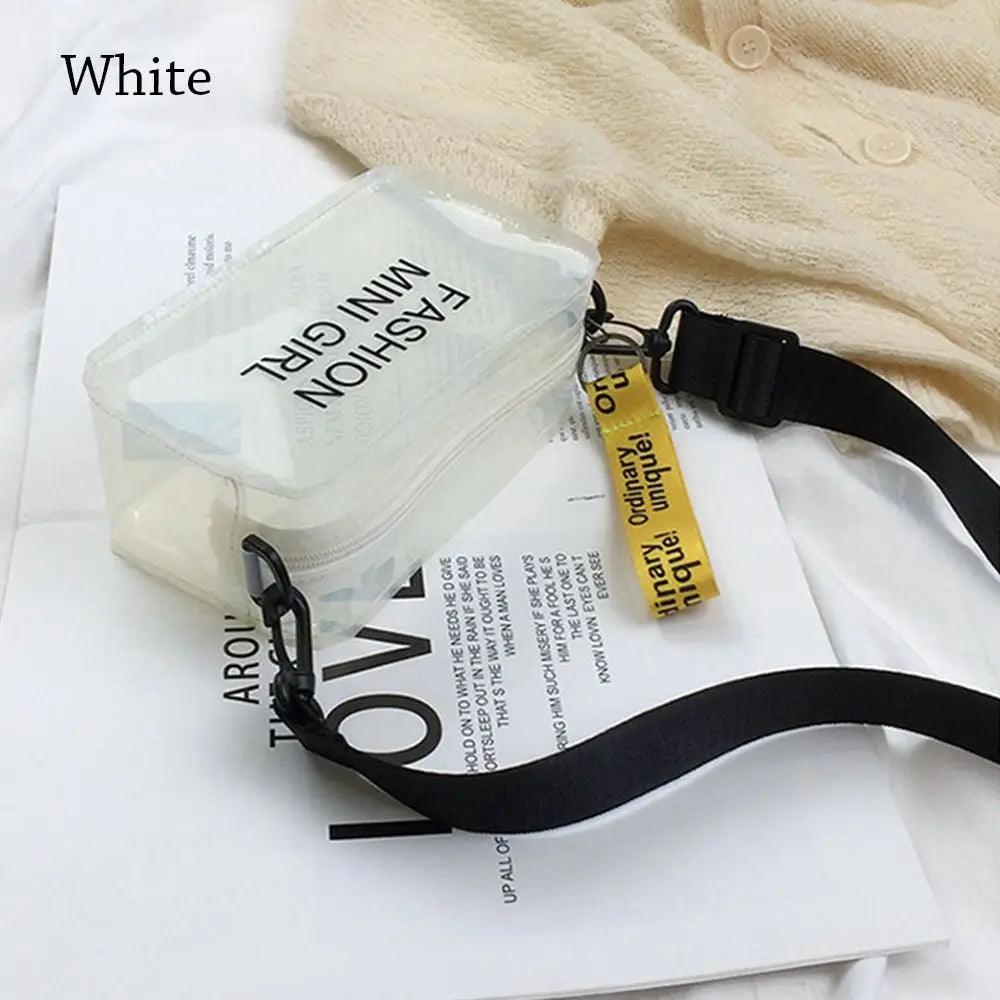 Transparent Laser Crossbody Bag for Women Candy Color Letter Fashion Mini Shoulder Messenger Bag PVC Jelly Small Tote Bag