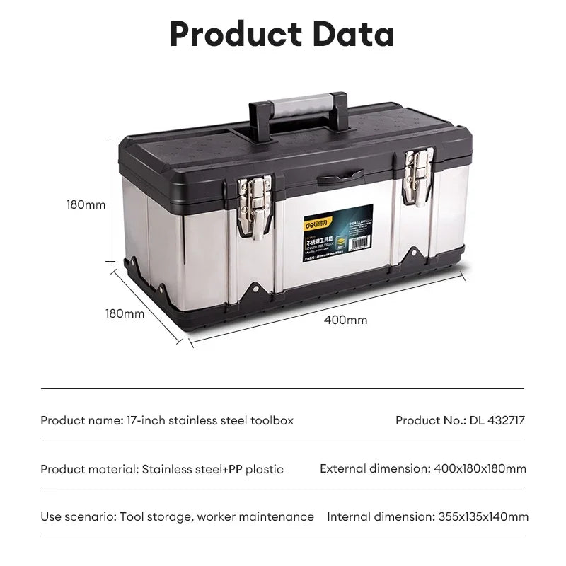 15/17inch Large CapacityTools Stroage Box Multi-layer Stainless Tool Case Organizer Multifunction Electrician Heavy Duty Toolbox