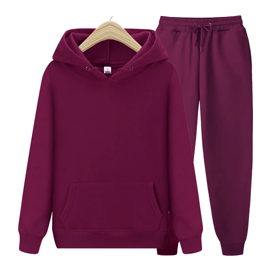 New Womens Solid Color Sets Hoodies Pants Autumn Winter Hooded Sweatshirt Sweatpants Hoodie Pant Hoody Pullover Female Suit