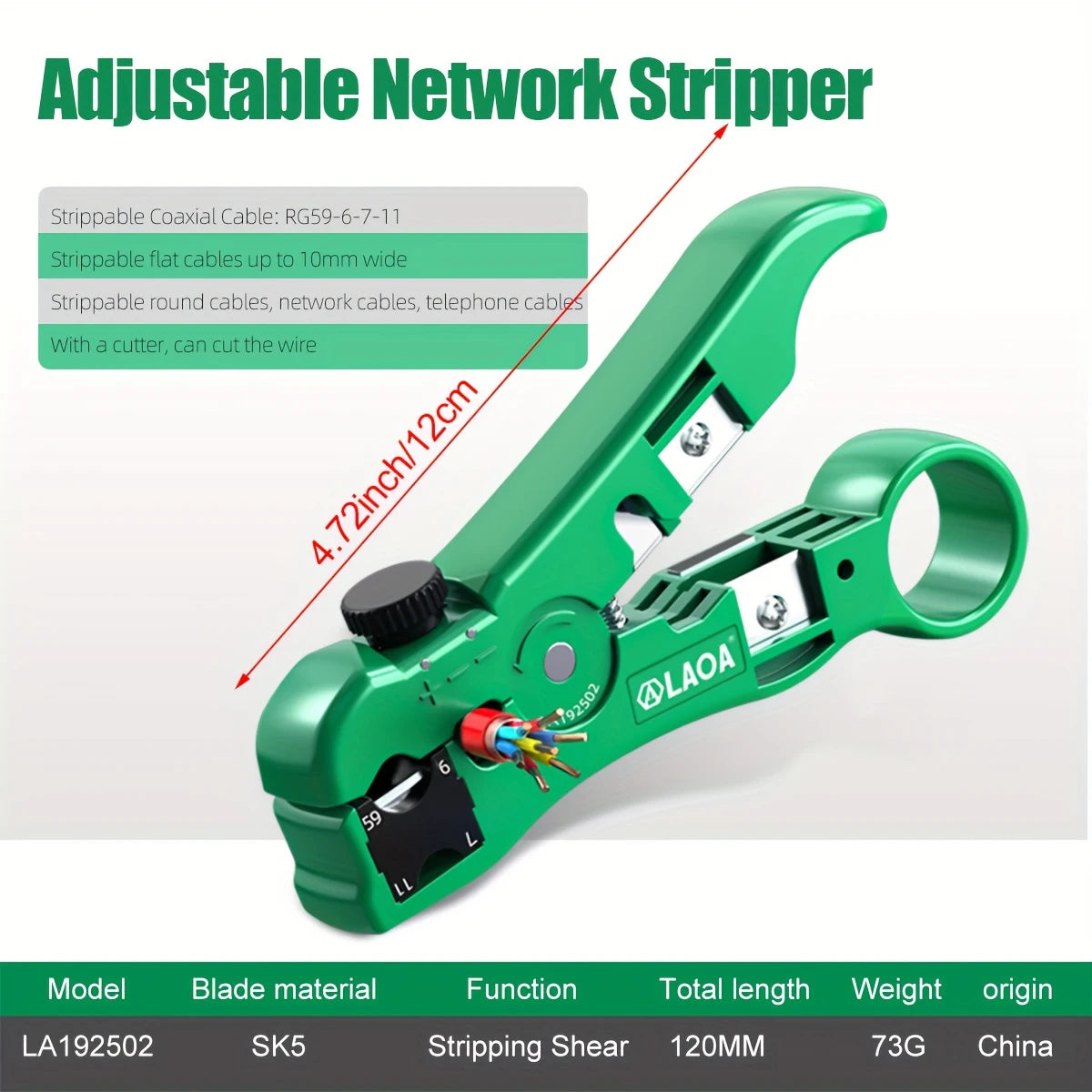 LAOA Multifunctional Adjustable  Network Stripper Tool Wire Stripper 3.2-9.5mm  Wire Cable Cutter Tools