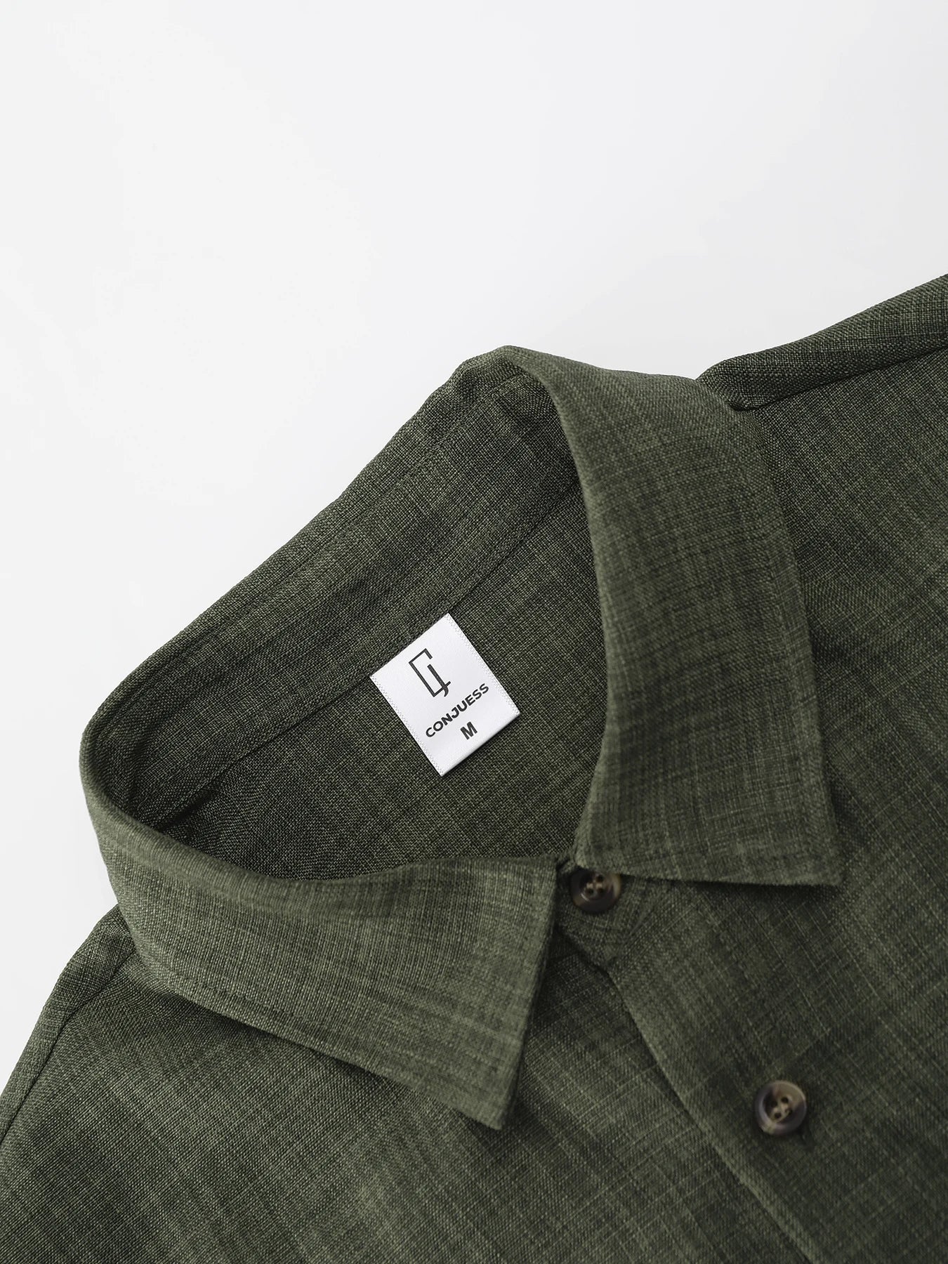 Men's Spring and Autumn Thin Cotton-Linen Two-Piece Set, Army Green Collared Long-Sleeve Shirt and Straight-Leg Pants, Vintage Wooden Button Loose Comfortable Casual Men's Outfit Set