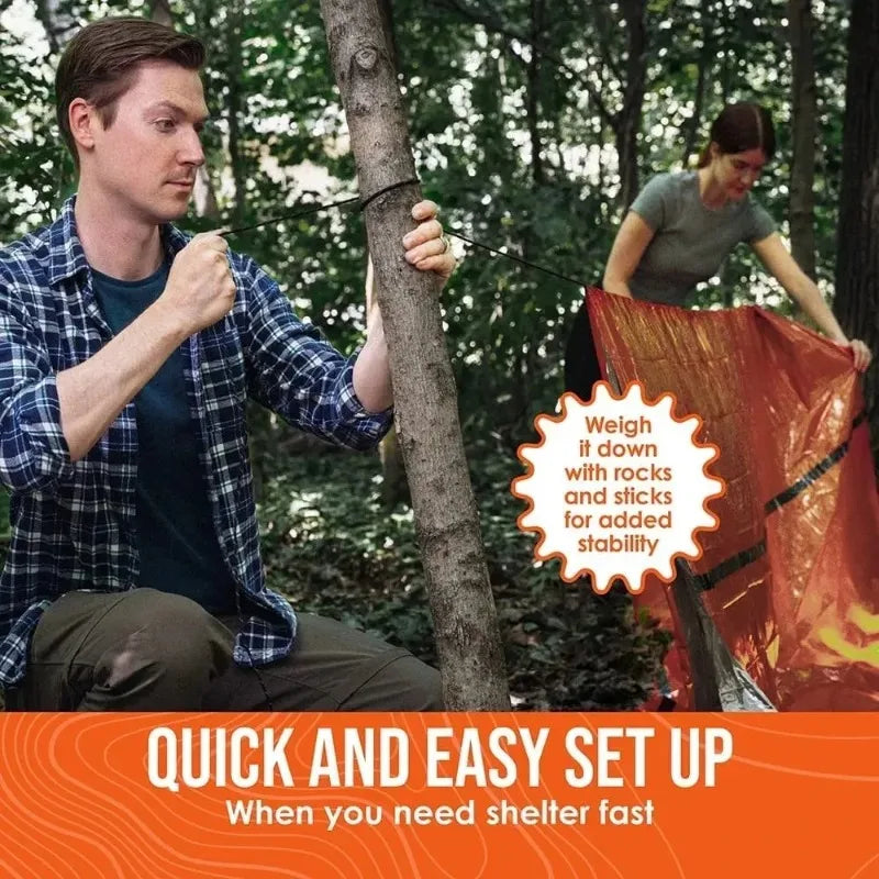 2 Person Emergency Shelter Survival Tent Kit Mylar Tube Tent Sleeping Bag Waterproof Outdoor SOS Thermal Blanket Reusable