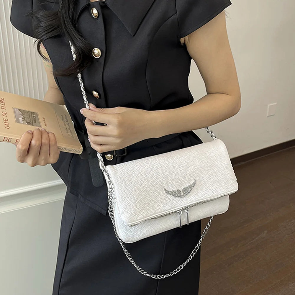 2026 New Style French Export Classic Multi-purpose Fashion Chain Flip Cover Side Carry Single Shoulder Side Bag with Wings for W