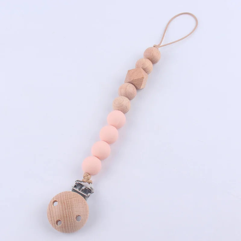 Baby Chain Pacifier Clips Silicone Beech wood Beads Infant Nipple Appease Soother Chain Clips Dummy Holder Nipple Clip Anti-drop