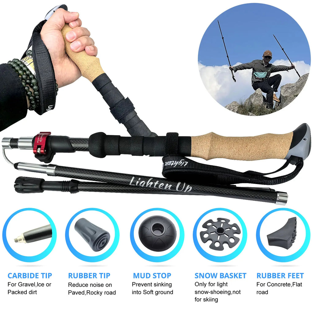 Adjustable Carbon Fibre Outdoor Trekking Poles EVA Cork Quick Adjustable Locks 1pc/2pcs Walking Sticks Ultralight Poles for Men