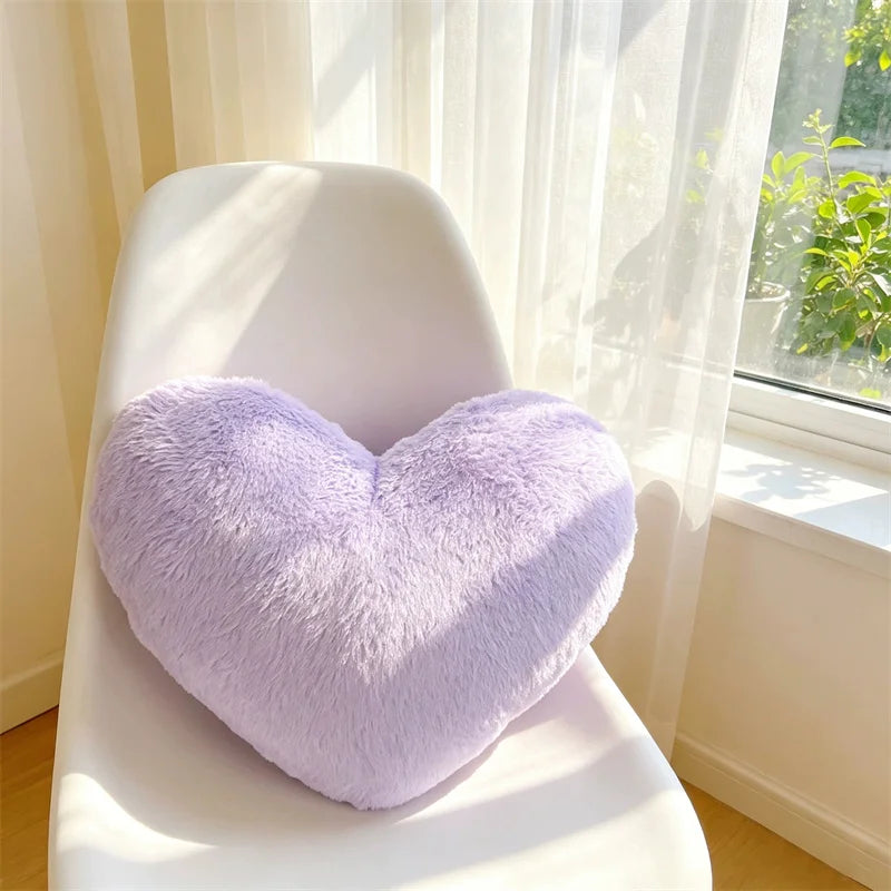 Simple Heart Shaped Pillow Imitation Rabbit Fur Throw Pillow Creativity Love Decor Super Soft Seat Cushion/Back Cushions Pillows