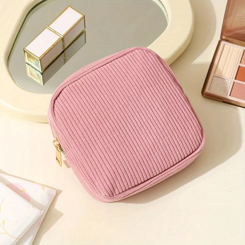 Compact Makeup Bags for Travel, Featuring Zippers, Earphone Storage, Sanitary Napkin Compartments