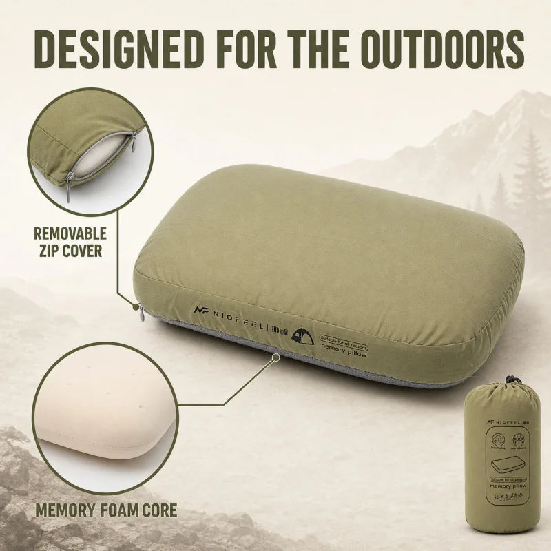 Memory Foam Camping Pillow, Portable Outdoor Travel Pillow With Removable Cover & Storage Bag For Camping Car Hiking