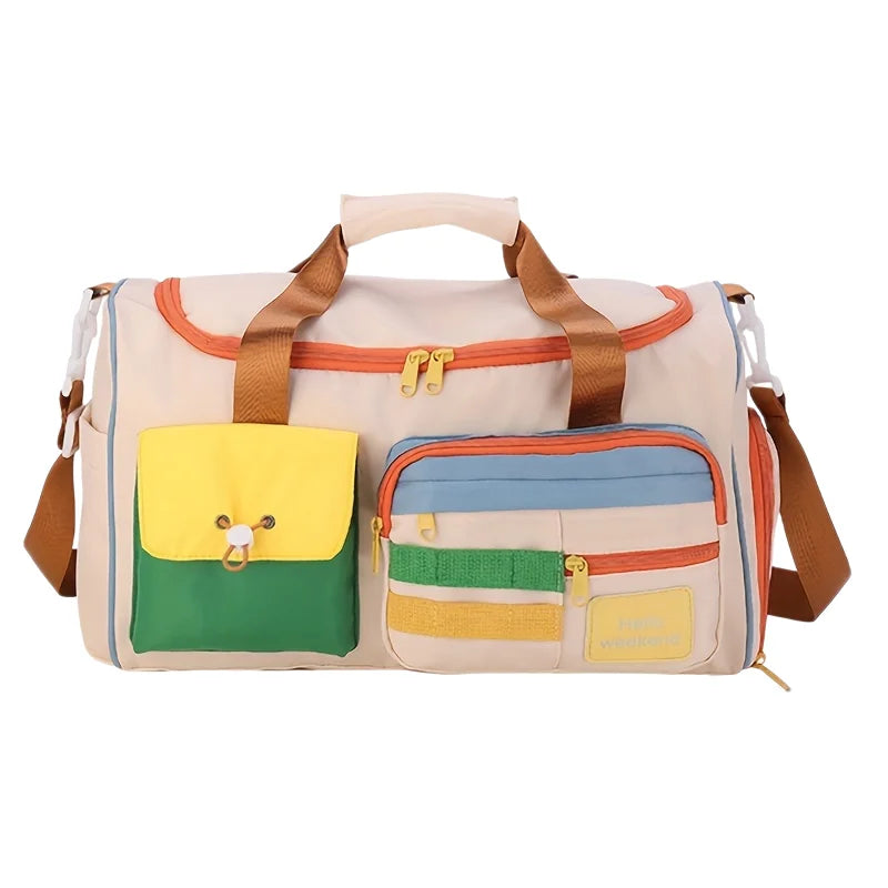 Colorful Retro Large Capacity Handbags Travel Crossbody Bag Women's Weekend Sports Fitness Shoulder Bag with Multiple Pockets
