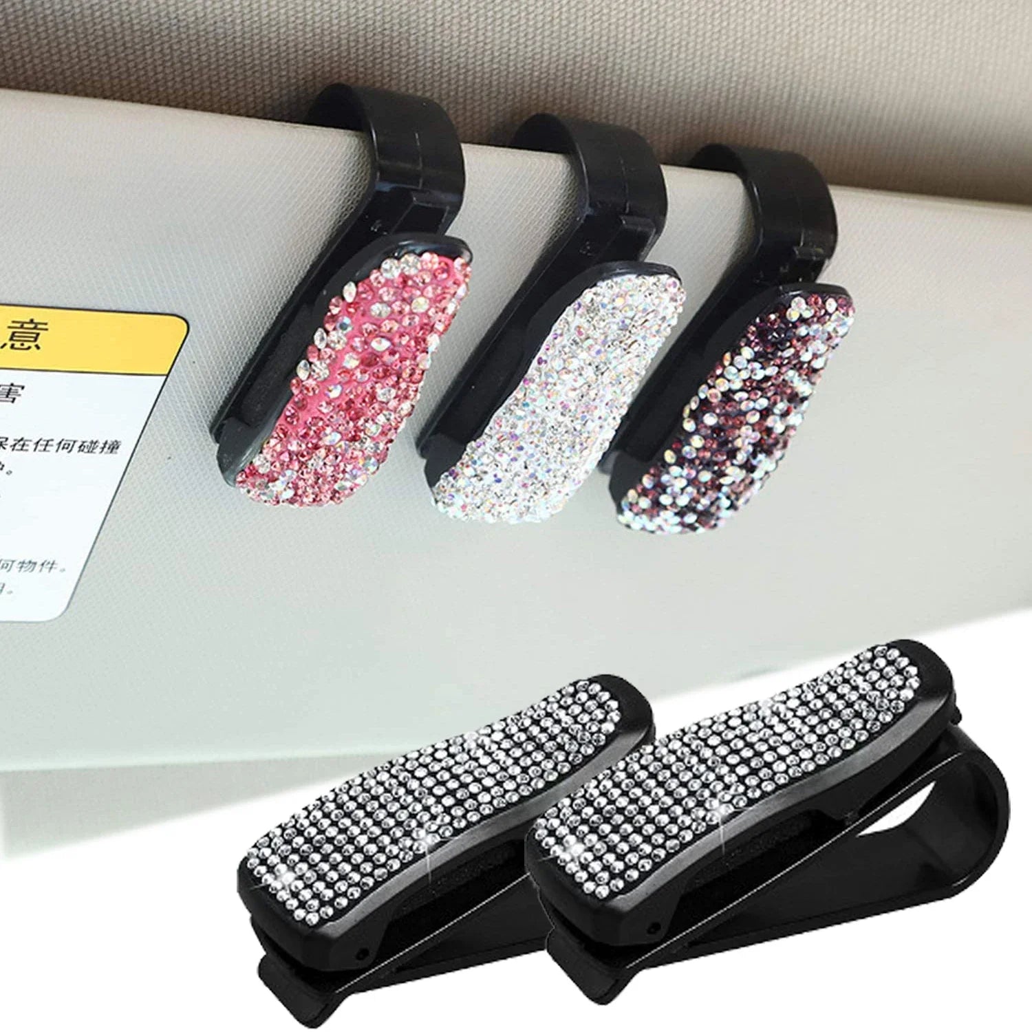 Diamond Glasses Holders Car Sun Visor Sunglasses Eyeglasses Mount With Ticket Card Clip Car Interior Accessories Glasses Holder