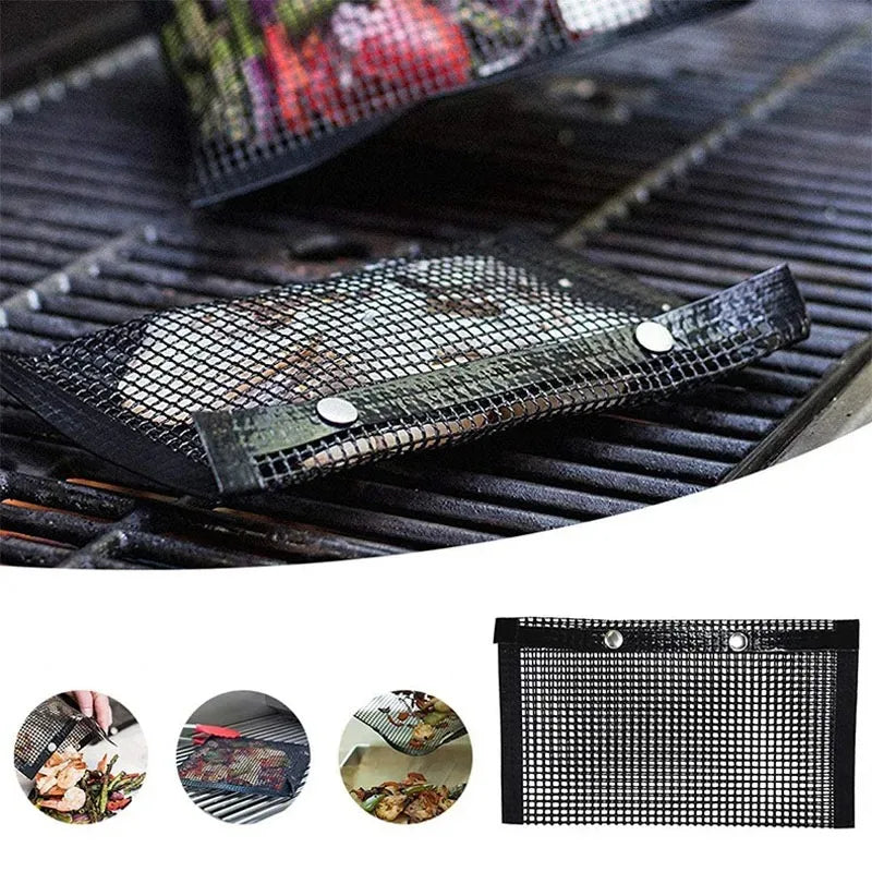 4PCS BBQ Grill Mesh Bag Reusable Mesh Nonstick Barbecue Oven Baking Grilling Bags Non-stick BBQ Accessories Picnic Camp Kitchen