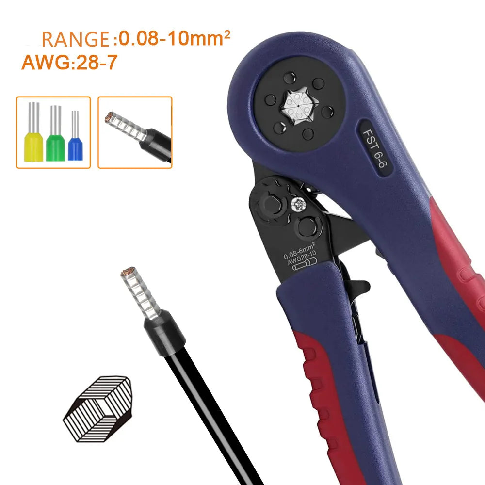 WOZOBUY Tubular Terminals Crimping Tools FST-10S 0.08mm-10mm²  28-7AWG & FST 6-6 0.08-6mm²  28-10AWG Crimp Pliers Crimper Sets