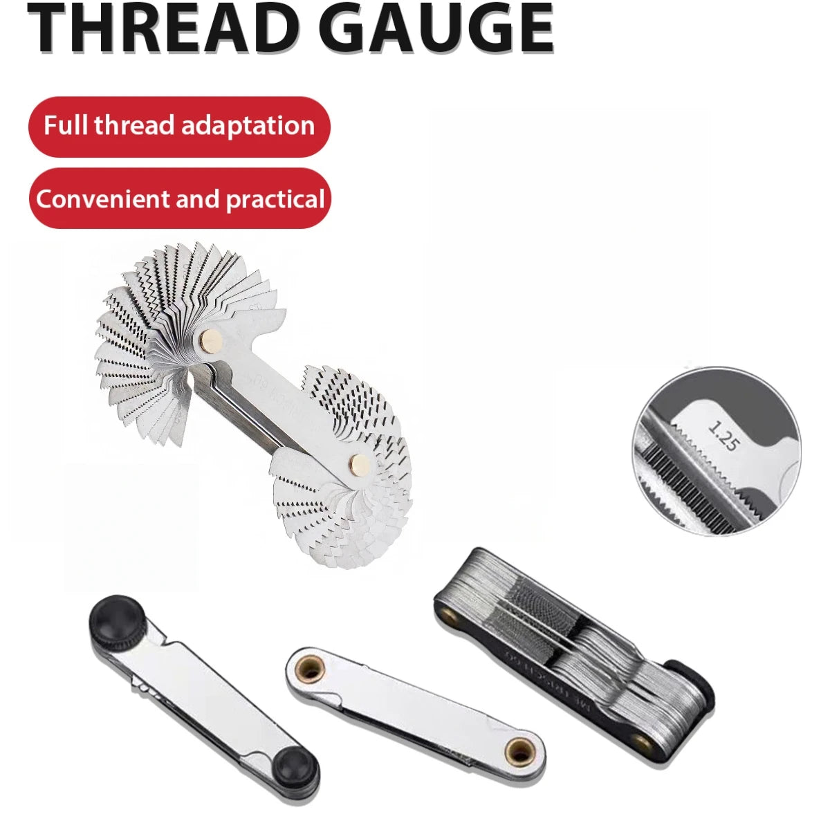 55/60 Degree Thread Plug Gauge Metric Imperial Gear Tooth Screw Pitch Gauges Carbon Steel Measuring Tool Tap Thread Measurement