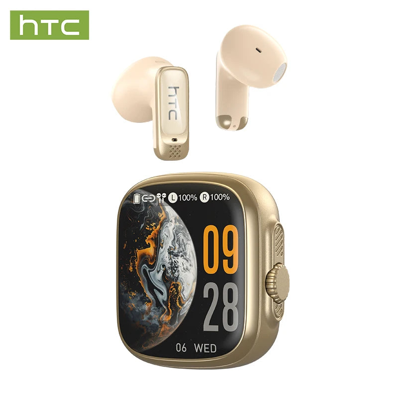 HTC NE72 TWS AI Translation Earbuds Translate Bluetooth 6.0 Headphones 30H Playtime with Smart Touch Screen for Travel Business