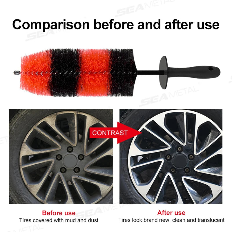 SEAMETAL Car Wheel Cleaning Brush Long Handle Car Wheel Rim Hub Cleaning Brush Tire Detail Brushes for Car Wash Accessories