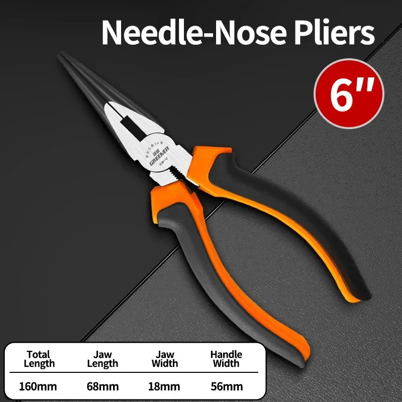 GREENERY 3pcs Pliers Set Combination Long Nose Diagonal Cutting Pliers Chrome Vanadium High Hardness for Home Electrician Tool
