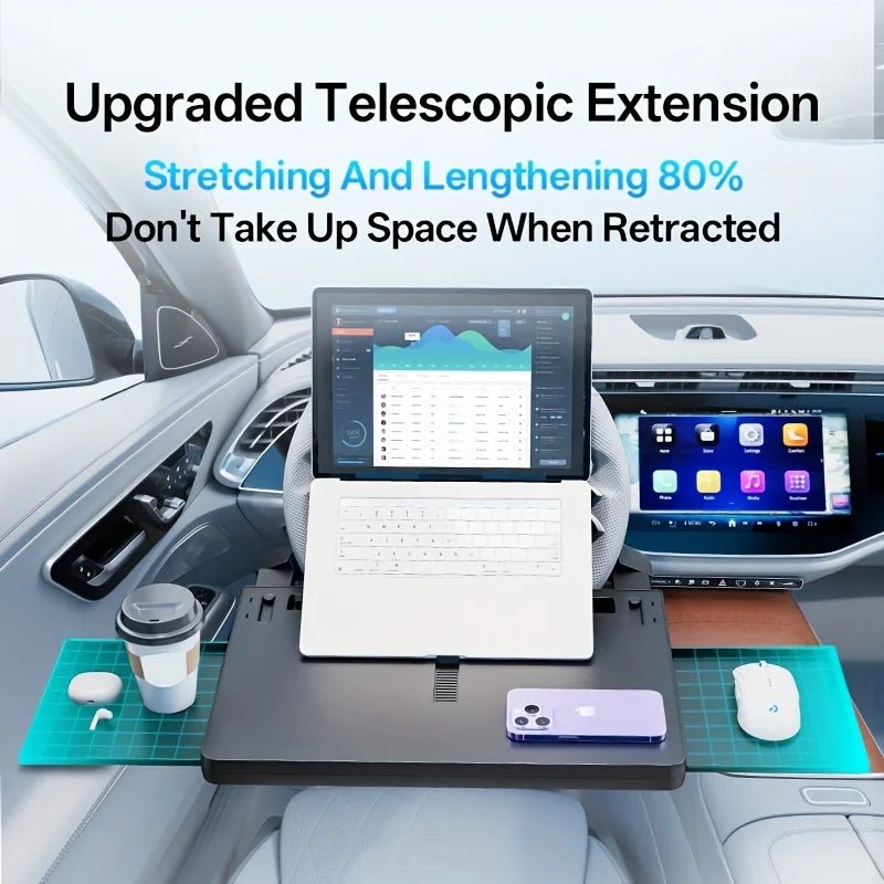 4 IN 1 Telescopic Extendable Car Steering Wheel Laptop Tray Table Load Desk with Dual Retractable Side for Laptop Eating