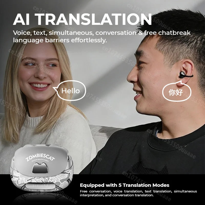 Zombies Cat B23 Graffiti OWS Ear Clip Headphone Bluetooth 6.0 Real Time Ai Translation Earphones TWS Wireless Earbuds with APP