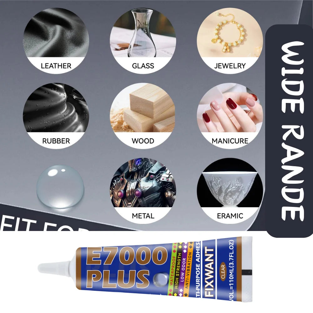 E7000 PLUS Multi-Purpose Glue - Strong Flexible Bond for Fabric, Leather, Metal, Plastic, Wood, Jewelry DIY & Repairs