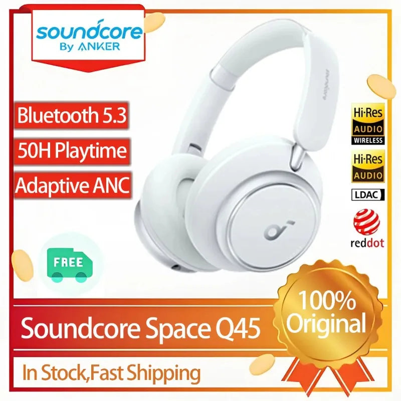 Soundcore Original Space Q45 Wireless Bluetooth Headphones ANC Active Noise Cancellation LDAC HiRes Headset 50H Playtime