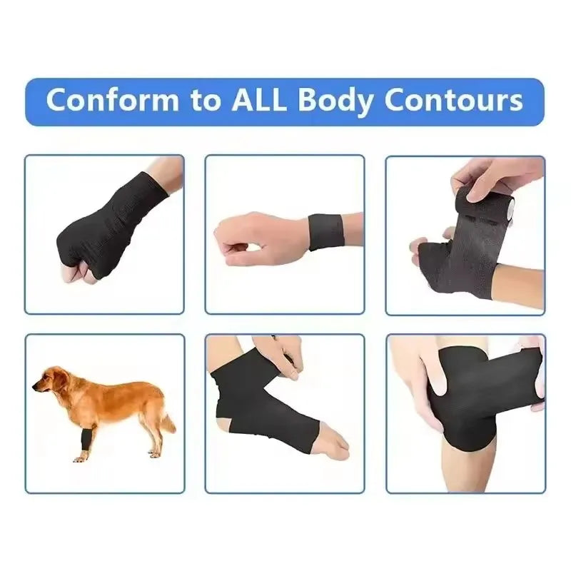 6PCS Pet Self-Adhesive Bandage Waterproof Elastic Breathable Tearable Animal Wound Care Fixation Wrap Tape for Dogs Cats Paw