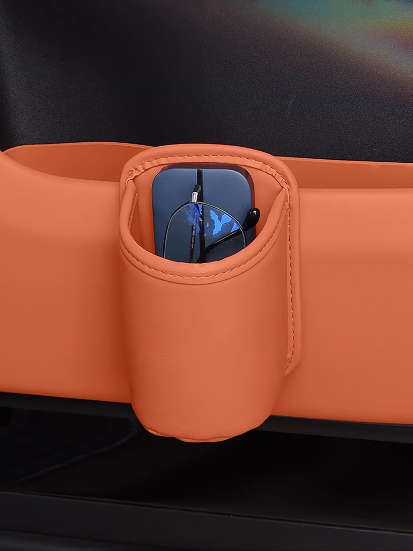 PU Leather Car Cup Holder Storage -2-in-1 Car Beverage Holder and Storage Box, High-End Car Storage for Mobile Phones/Keys/Coins