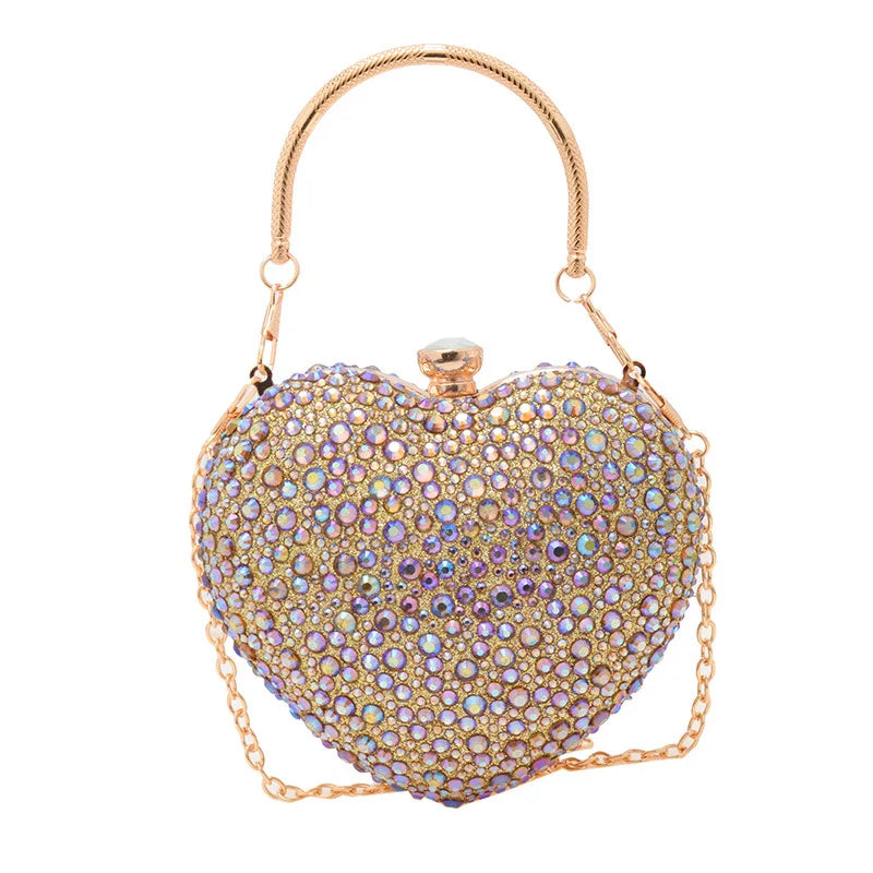2024 New Heart Luxury Evening Dinner Clutch Bag Water Droplet Diamond Wedding Party Handbag Love Chain Underarm Crossbody Bag