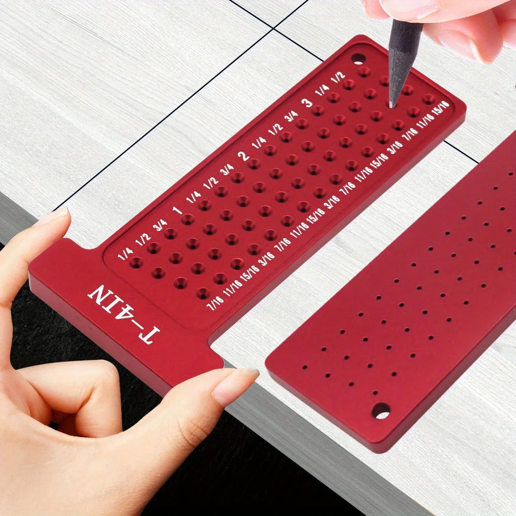 Woodworking Scribe Metric Inch T-Square Scribing Aluminum Alloy Pocket Ruler Hole Marking Gauge T-type Line Drawing DIY Tools