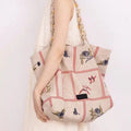 2026 New Unique Floral Bird Embroidery Linen Tote Bag Large Capacity Women Vacation Shoulder Handbag