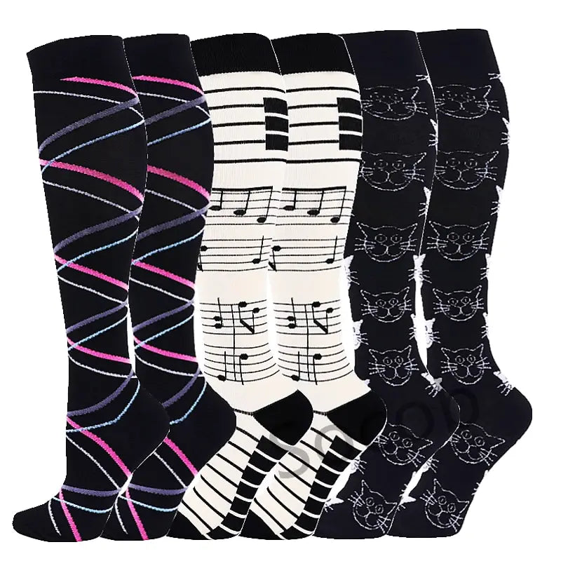 6/7 Pairs Compression Socks Varicose Diabetes Sock Running Cycling Hiking Touring Bicycle Marathon Outdoor Rugby Edema Long Tube