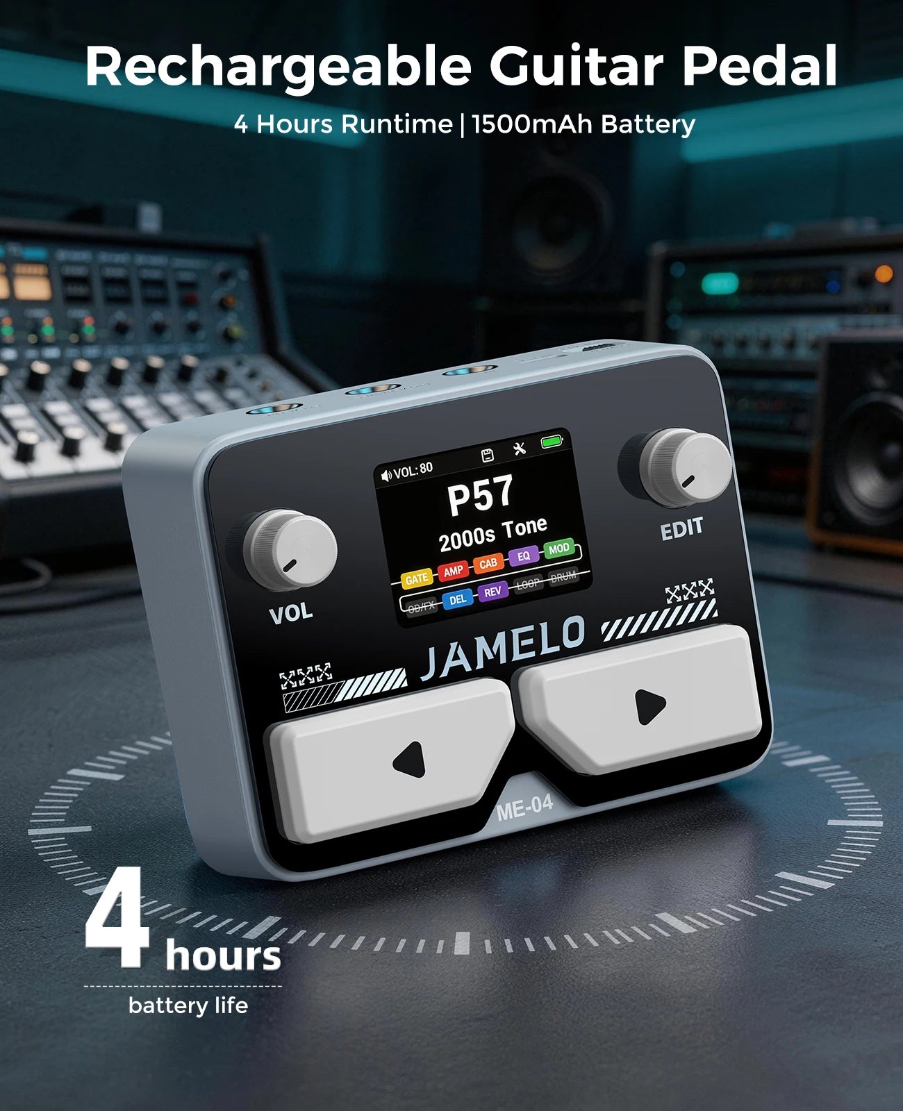 Jamelo Me-04 Mini Electric Guitar Multi-Effect Pedal With10 Simultaneous Modules,100 Drum Patterns& 40-Second Looper,4H Battery