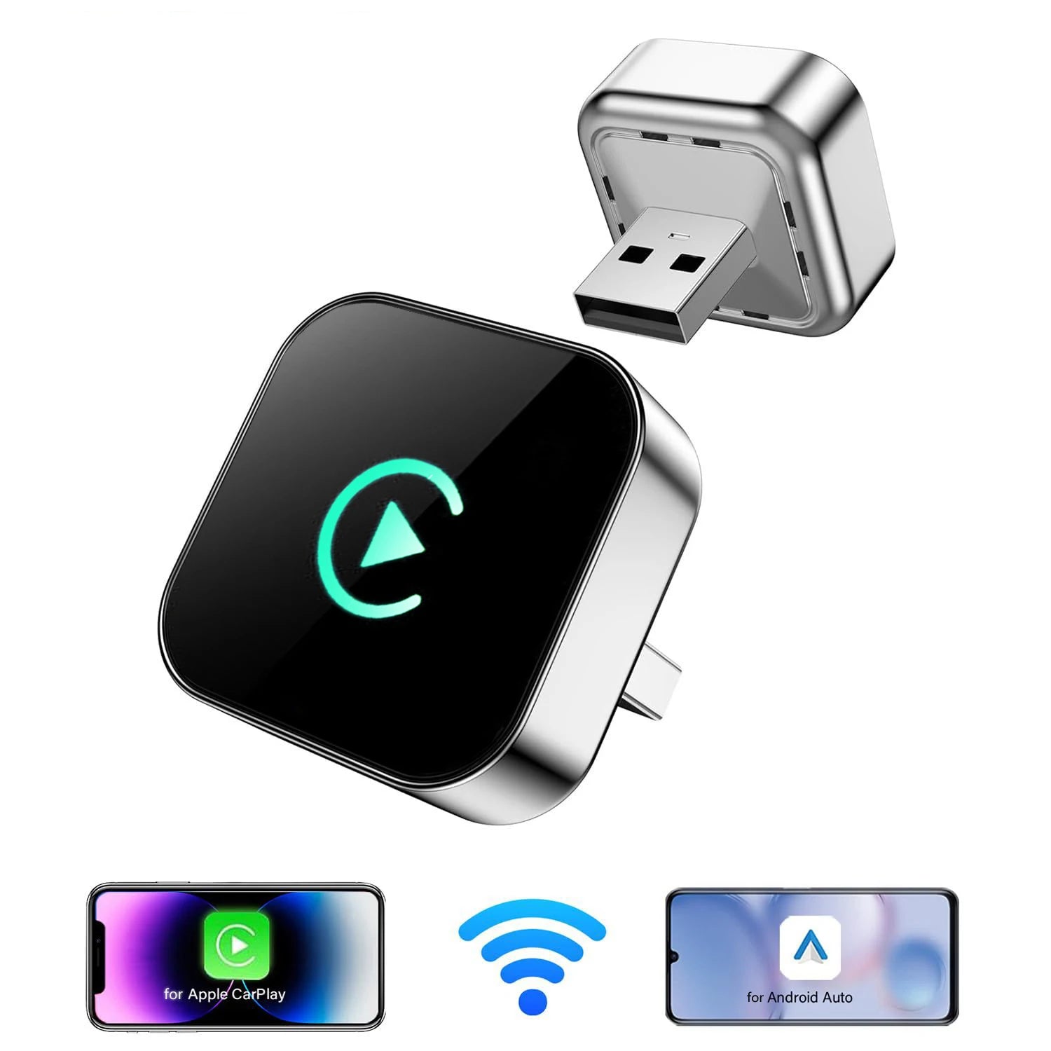 Wireless CarPlay Adapter, Converts Wired to Wireless CarPlay & Android Auto, USB-A USB-C, for iPhone & Android, 98% Cars 2016+