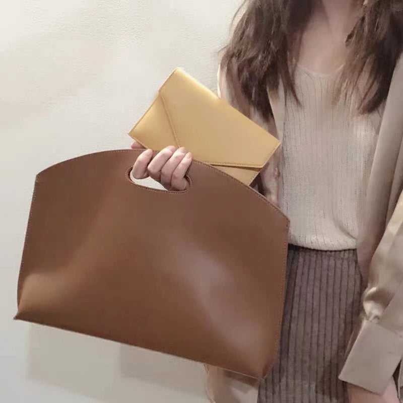 Women's Handbag New Large-capacity File Bag Fashionable Versatile Commuter Bag Leather Briefcase Envelope Clutch Bag