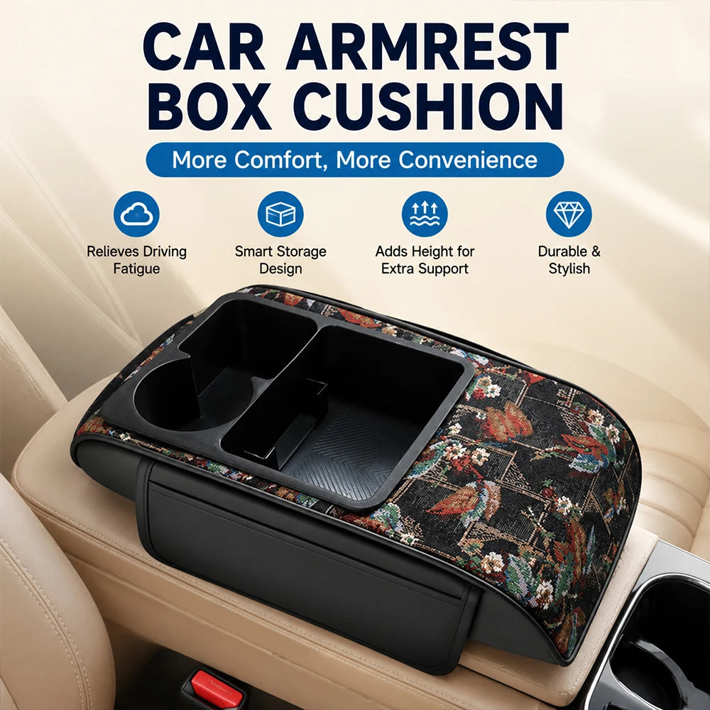 Universal Car Armrest Cushion with Storage Organizer, Soft Center Console Pad for Most Cars