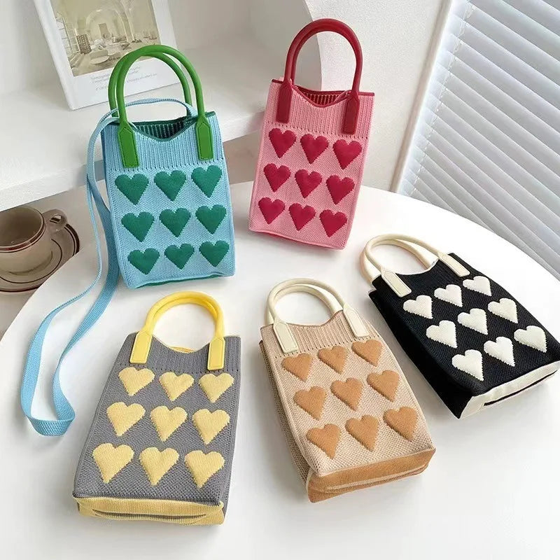 Love mobile phone bag female Korean version knitted sweet hand carry messenger versatile student small change bag storage messen