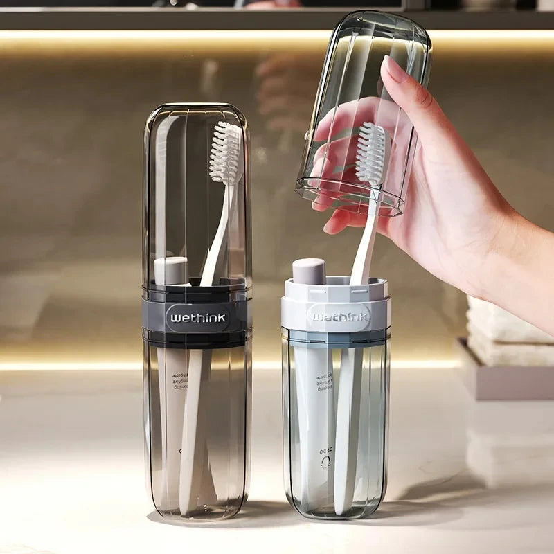 Portable Clear Toothbrush Travel Case, Hard Shell All-in-One Organizer for Business Trips Gym & Commute, Hygienic Secure Design
