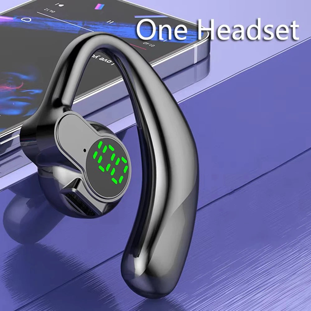 New 180°Wireless Headphone Bluetooth 5.4 Handsfree Noise Canceling Rotatable Sport Digital Display Earphones Single Ear Earhook