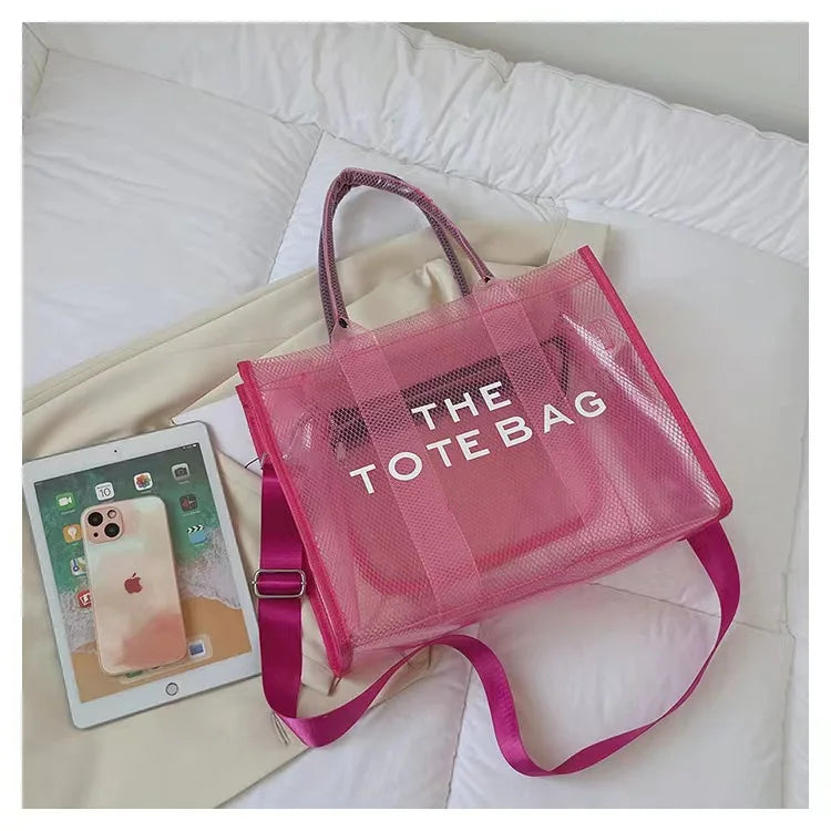 Fashion New High Capacity PVC Women's Bag Transparent Tote Bag Jelly Bag Handheld One Shoulder Crossbody Tote Bag